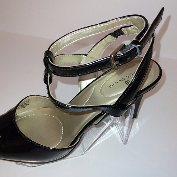 BANDOLINO SHOES BLACK HEELS WITH GOLD TRIM - Picture 5 of 7